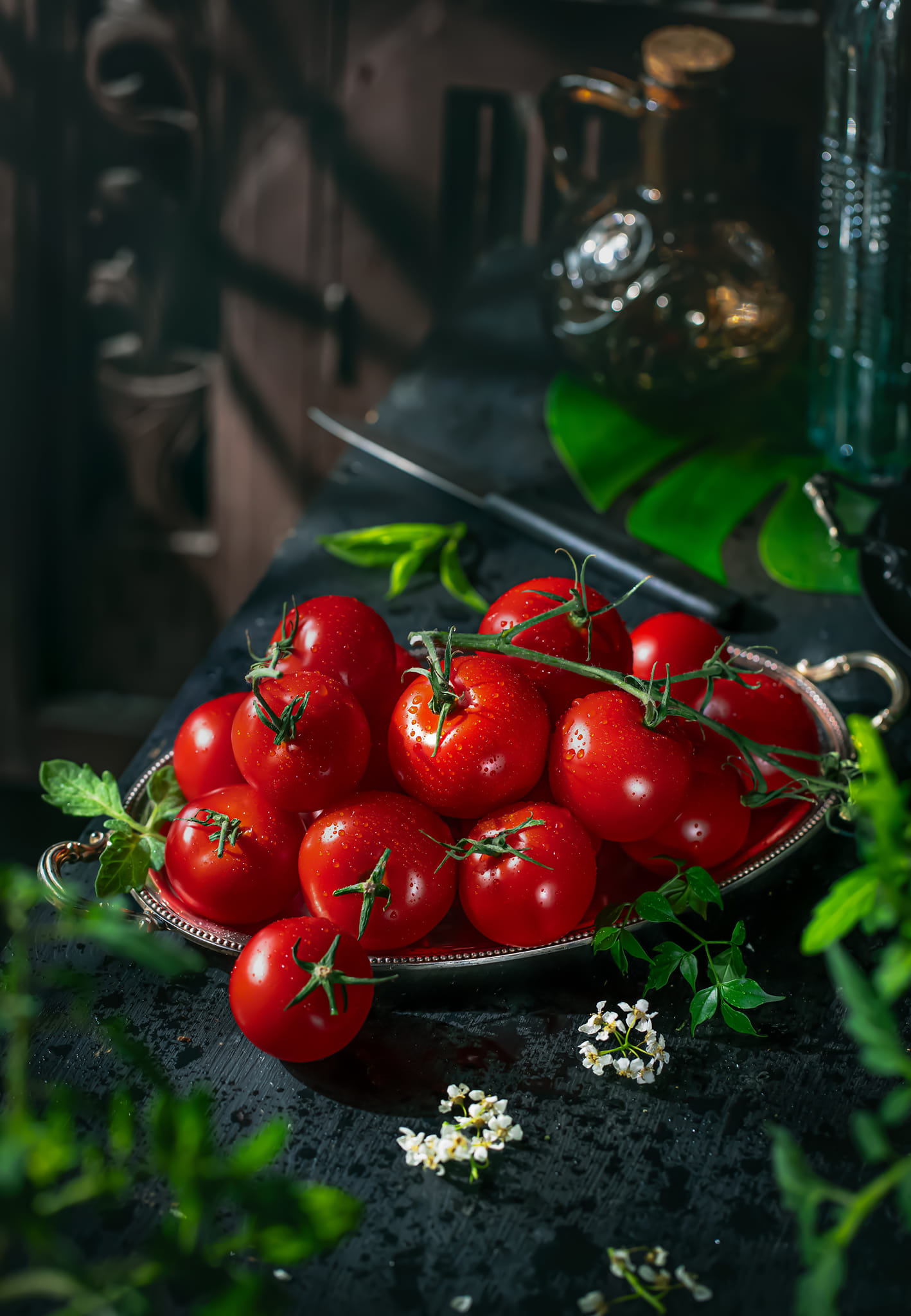 Tomatoes in a silver bowl